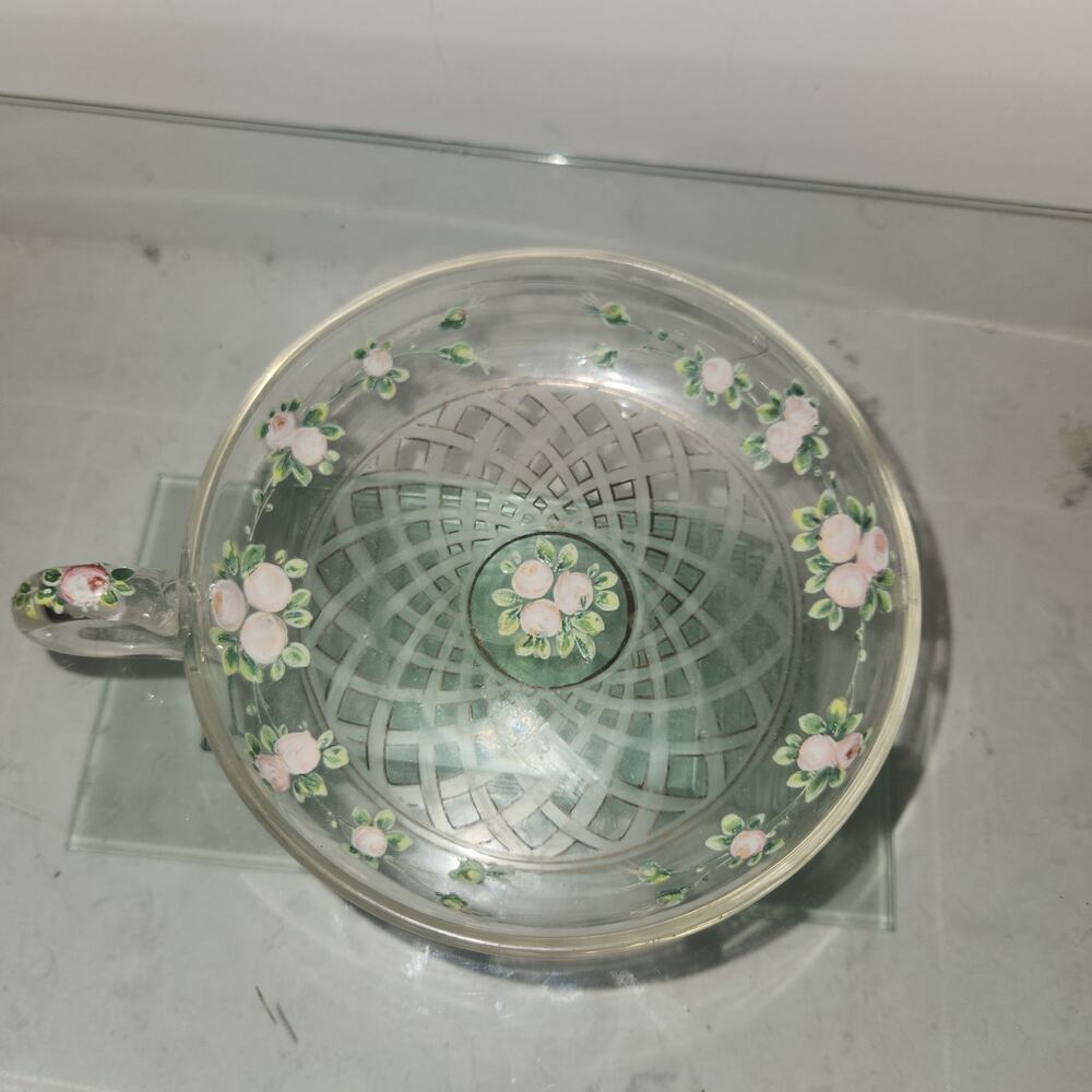Vintage Handled Bowl Hand Painted Flowers